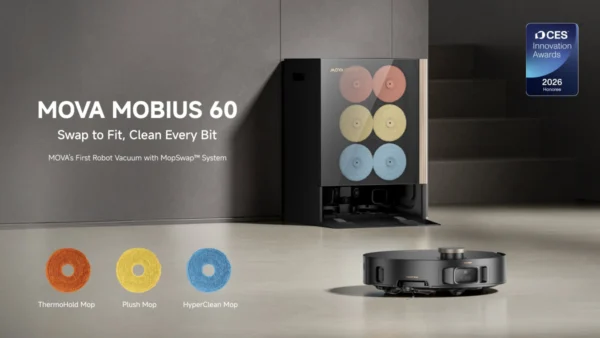 The MOVA MOBIUS 60 solves robot vacuums’ biggest mopping problem with three specialized pads