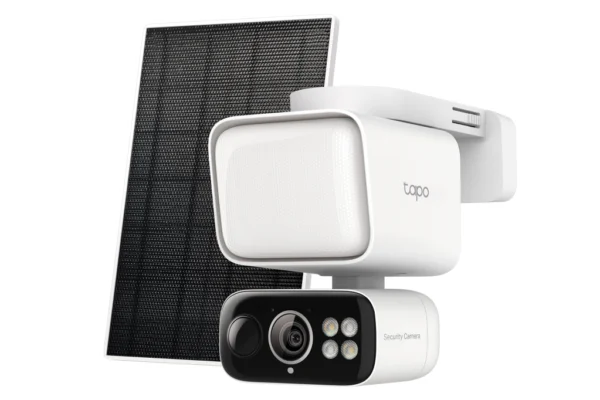 The Tapo C615F KIT pan/tilt floodlight cam runs on solar power