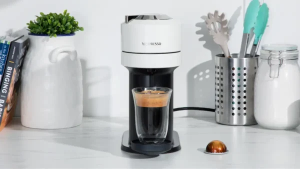 This Nespresso coffee maker is slim, sleek, and easy to use
